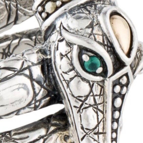 JOHN HARDY STERLING SILVER DYED CHALCEDONY & PYRITE CROCODILE JAI COCKTAIL RING - Picture 4 of 13